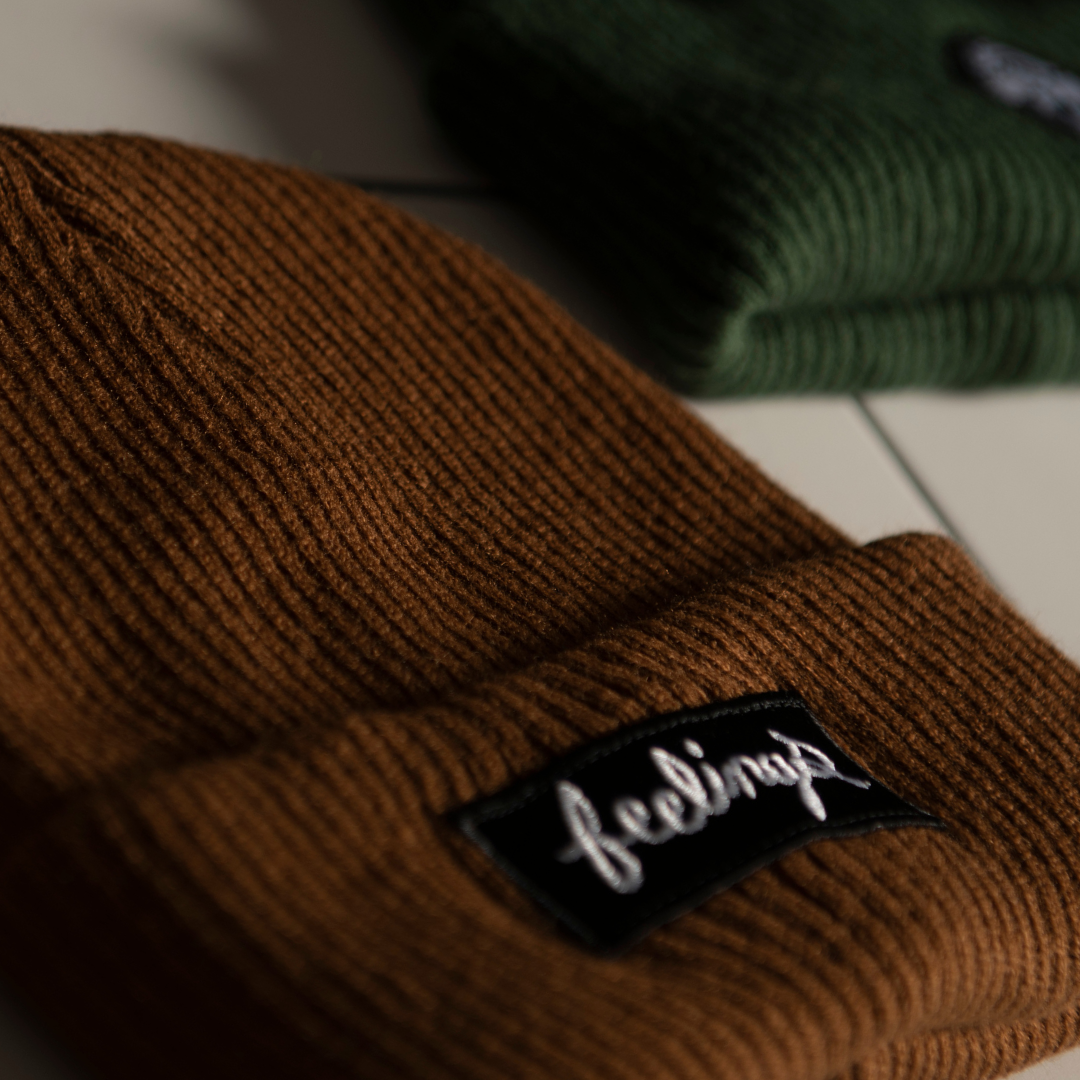 Stripe Logo Beanie Brown Toffee