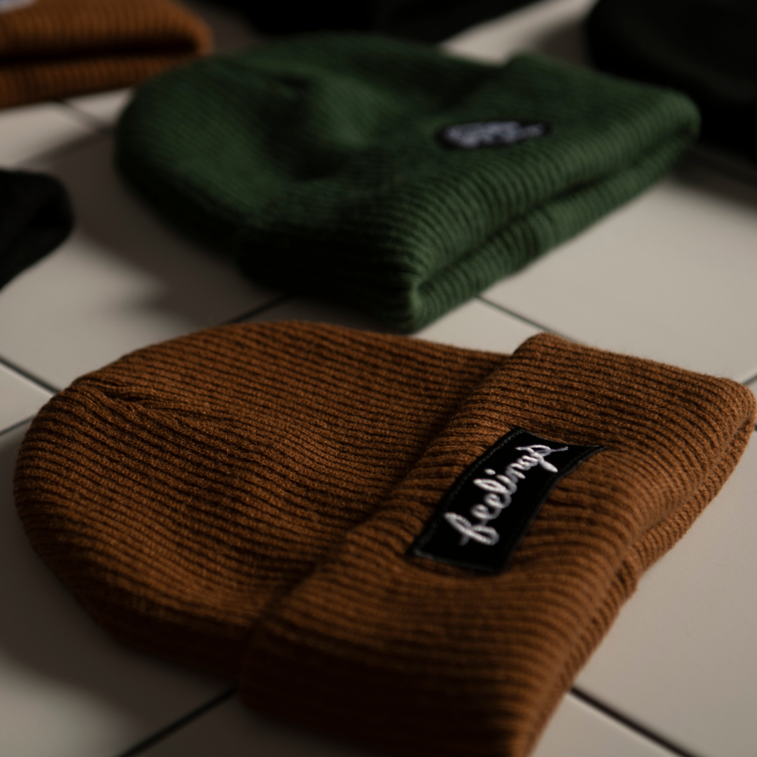 Stripe Logo Beanie Brown Toffee